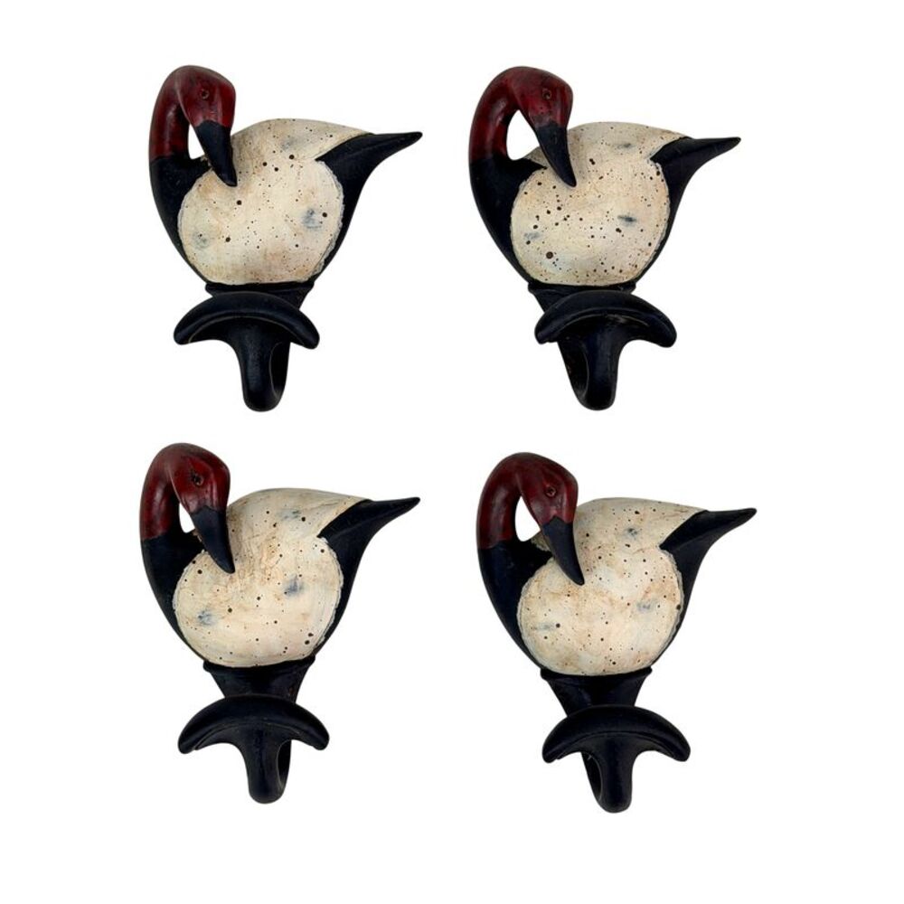 Set of 4 Duck Wall Hooks Hand Painted Resin Rustic 5.5 Inch Decorative